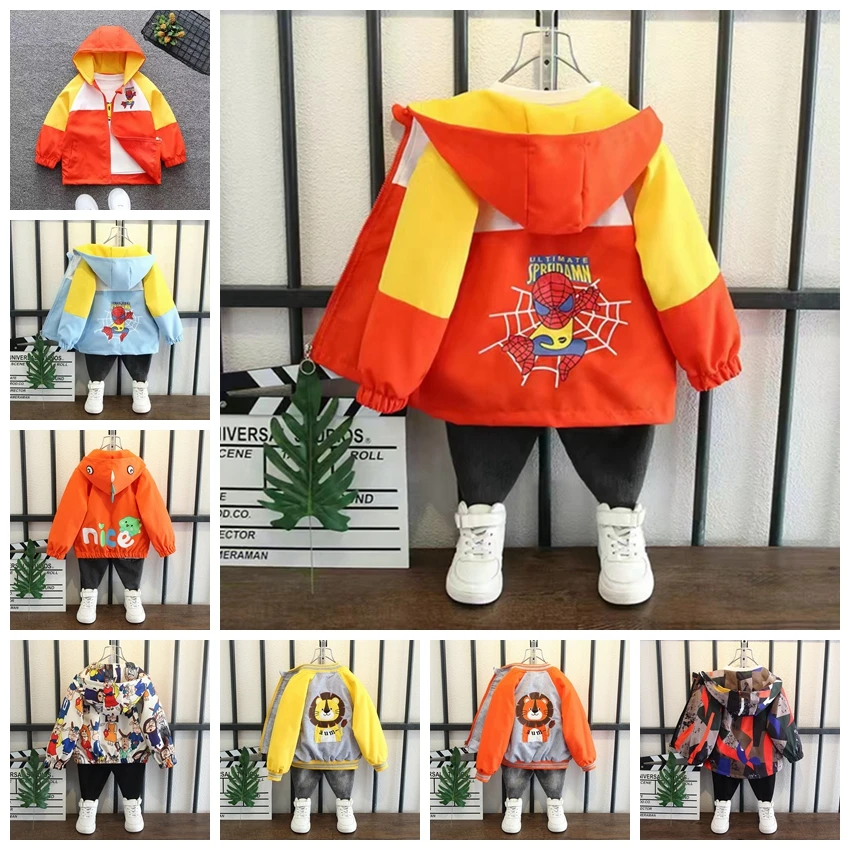 

Baby Boys Coat Cartoon Spiderman Lion Spring Autumn Kid Outerwear Zipper Jacket Causal Tops Children Hooded Windbreaker Clothes