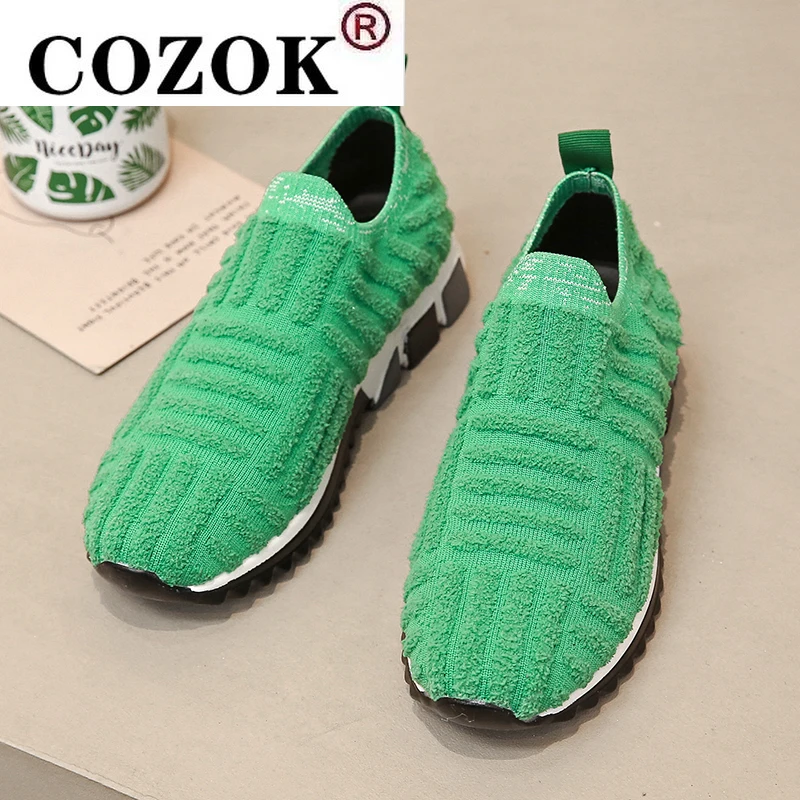 

Женские вязаные кроссовки-носки, на плоской подошве, без застежки, лоферы, прогулочная женская обувь для тенниса на танкетке, весна-лето 2022