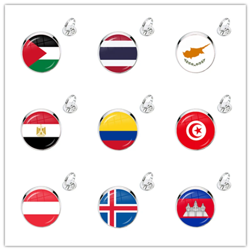 

Palestine,Thailand,Cyprus,Egypt,Colombia,Tunisia,Austria,Iceland,Cambodia National Flag Adjustable Glass Cabochon Rings For Gift