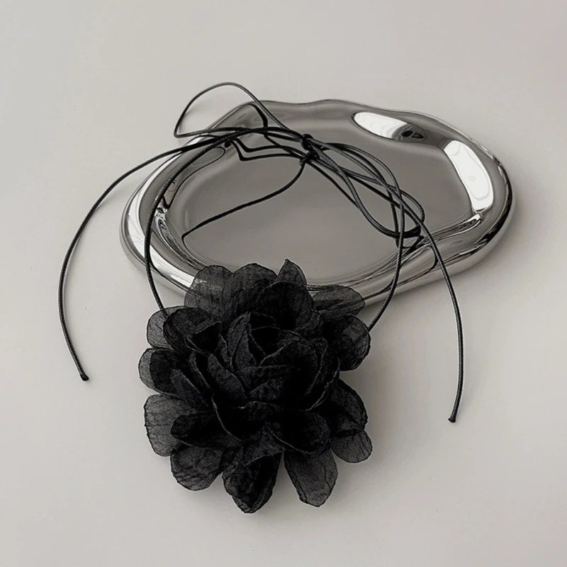 Готическое элегантное черно-белое кружевное ожерелье с розовым воротником и