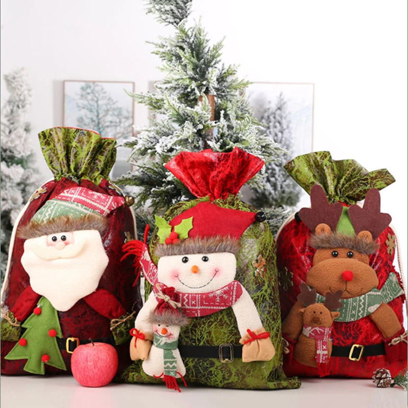

1PC Christmas Decorations Burlap Tote Bag Apple Bag Decoration Gift Bag Children Candy Bag Christmas Gift Bags