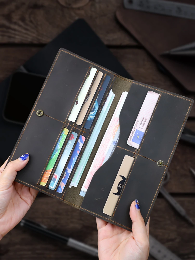 Винтажный кошелек из натуральной кожи Crazy horse Мужской Длинный клатч сумка ручной