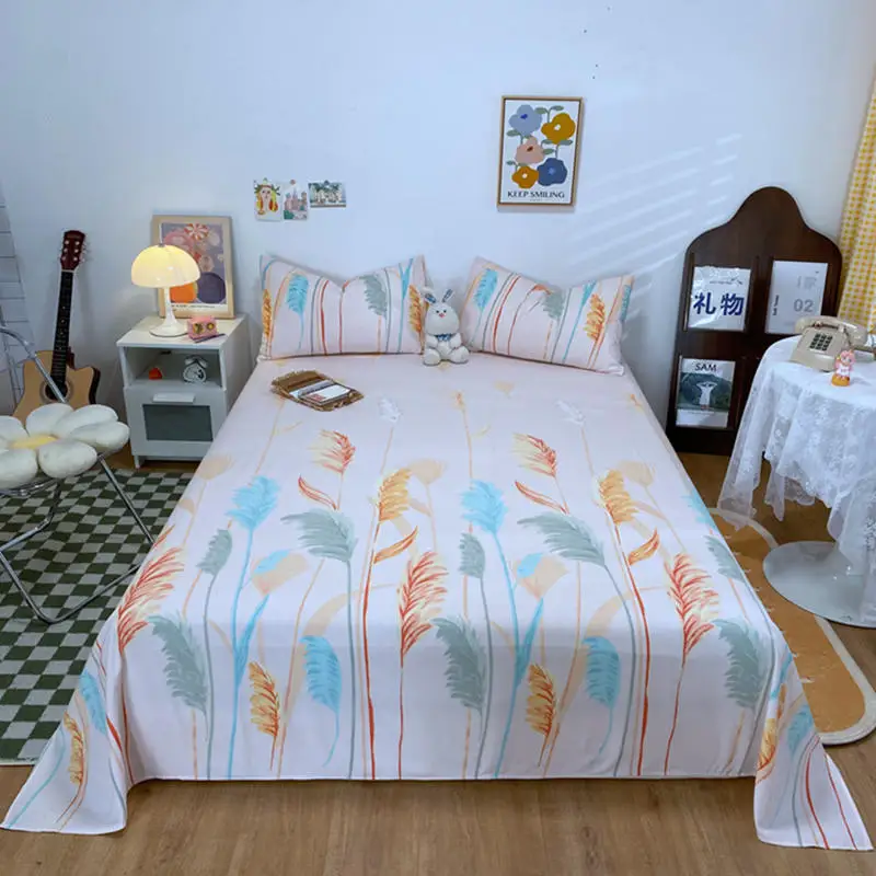 

Bonenjoy 1Pc Bed Sheet for Double Bed sabanas cama 150 Queen/King Size Top Sheets Reactive Printed Flat Sheet (No pillowcase)