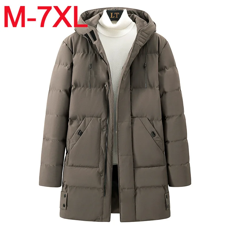 Large-size Mid-length Cotton-padded Men's Hooded Cotton-padded Jacket Winter Thickened Warm Cotton-padded Jacket