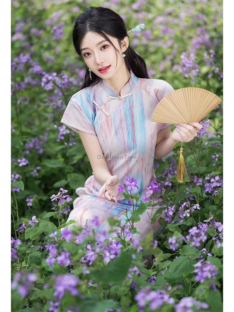 2024 цельное китайское улучшенное ретро-модное женское платье Cheongsam с длинными