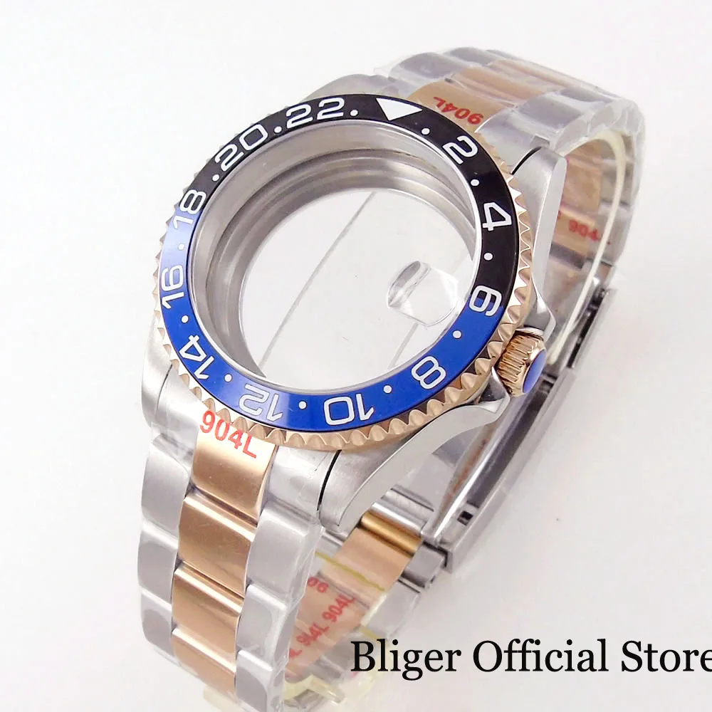 fit NH35A NH36A 38mm 40mm Two Tone Rose Gold Watch Case Glass Back Middle Polish Wristband