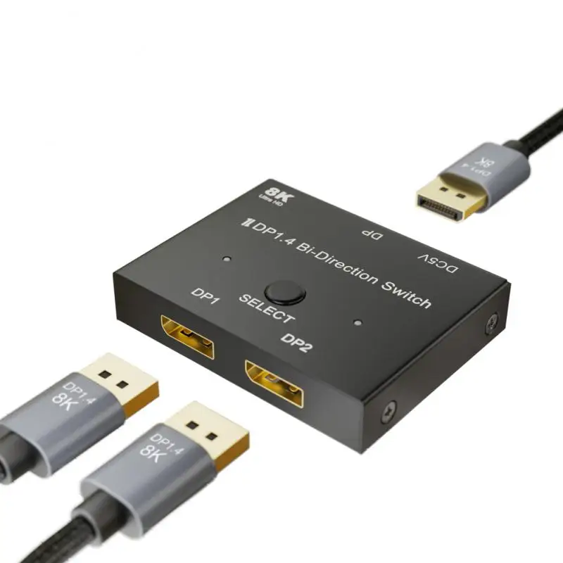 

Dp Splitter Converter Docking Bi-directional Manual Switch 8k@60hz 4k@120hz 8k Switch Displayport Switcher 2 In 1 Out