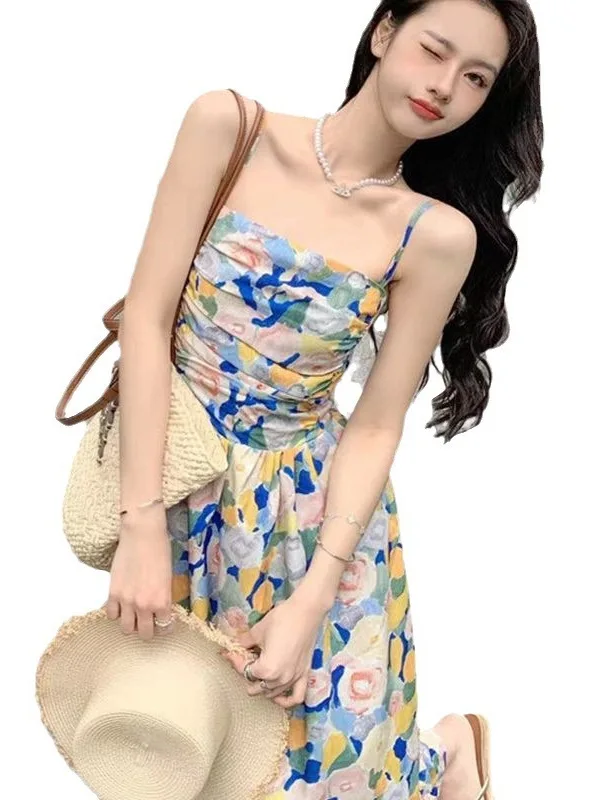 Женская юбка-камисоль с цветочным принтом трапециевидная длинная облегающая для