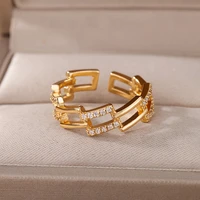 aesthetic zircon square opening rings for women men stainless steel gold color wedding ring fashion jewelry gifts bague femme