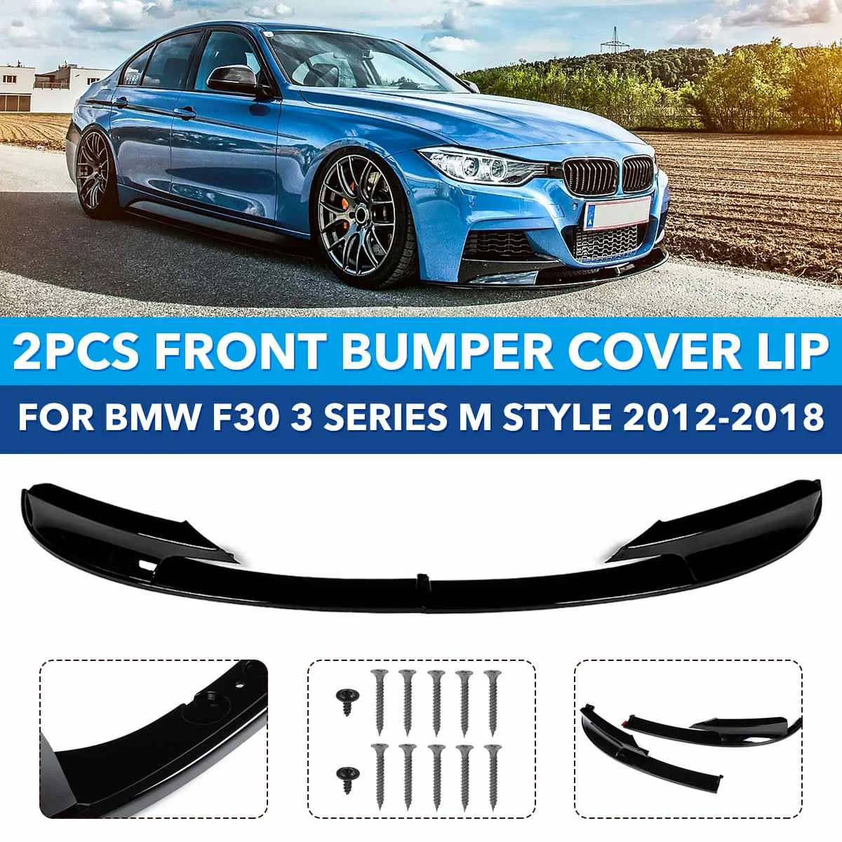 

New 2Pcs Car Front Lip Chin Bumper Body Kits Aprons For BMW F30 3 Series 2012-2018 M Style Front Bumper Spoiler Lip Splitter