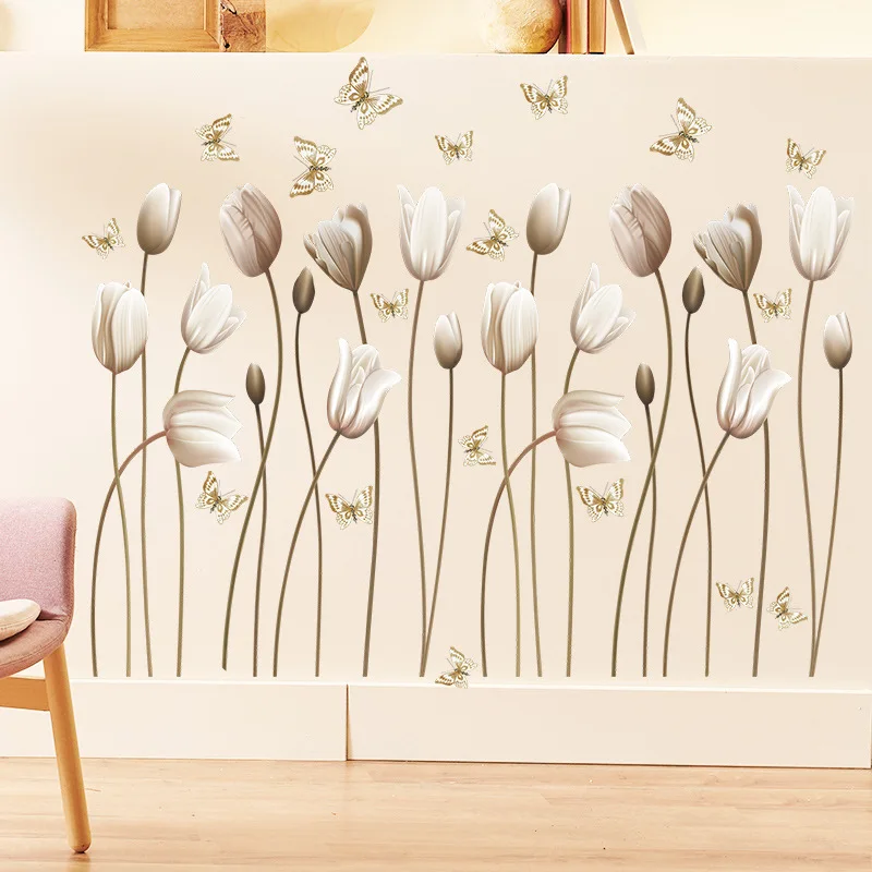 

Plain Tulip Wall Sticker Butterfly Bedroom Living Room Home Decor Wallpaper Nursery Girls Room Art Flower Home Decor Decal Mural