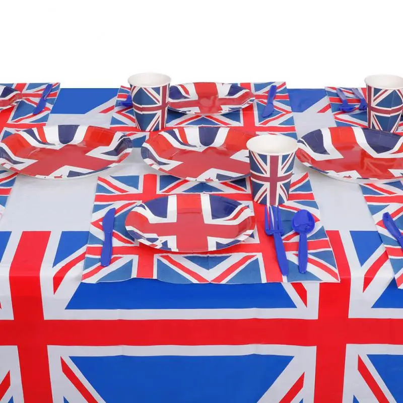 

Delicate Table Set British Party Cutlery Set Disposable Tableware Queens 70th Anniversary 9-piece Set Tablecloth Lightweight