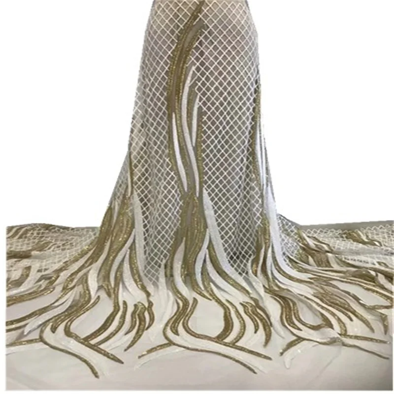 

Высококачественная французская сетчатая ткань с блестками, швейная вышитая Свадебная африканская кружевная ткань, нигерийская гипюровая ...