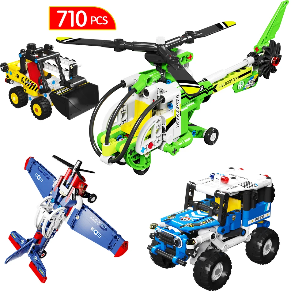 

710 pcs Car WW2 Aircraft Fighter Airplane Building Blocks City Police Engineering Bulldozer Bricks Toys for Kids Gifts