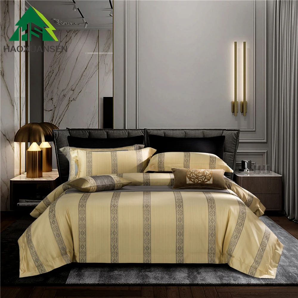 

Champagne Delicate Baroque Design 4Pcs Yarn Dyed Jacquard Bedding Sets Bed Linens King Size Duvet Cover Set Pillowcase Bedsheet