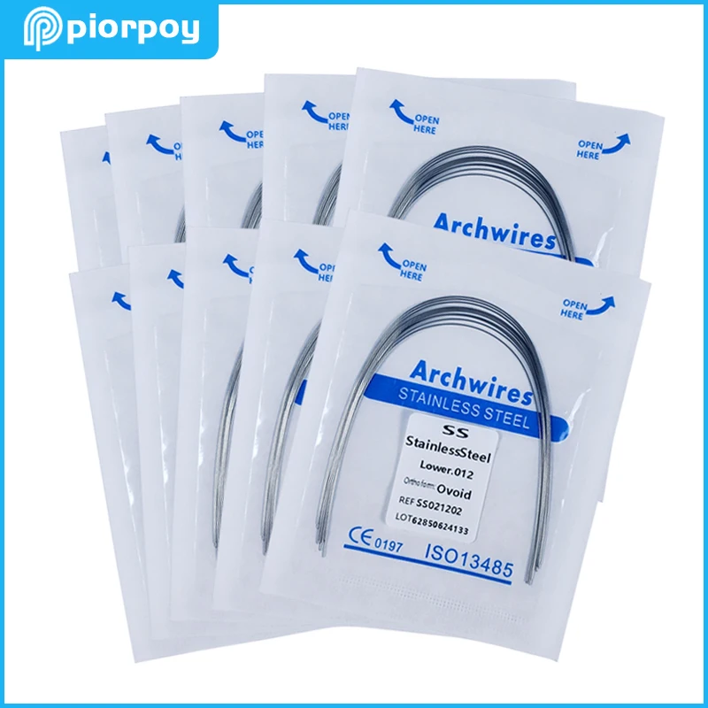 

PIORPOY 100 Pcs Orthodontic Stainless Steel Arc Wire Ovoid Form Dental Arch Tooth Correcor Archwire Round Rectangular Dentistry