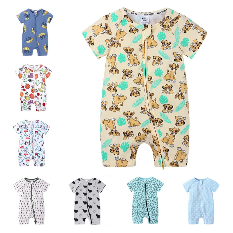 2023 Summer Newborn Baby Romper Double Zippers Dinosaur Rompers For Baby Boy Pajamas Clothes Kids Onesie Fashion Baby Clothing