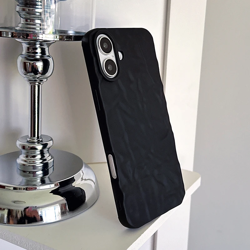 Модный матовый черный чехол для телефона с 3D морщинистой текстурой из оловянной