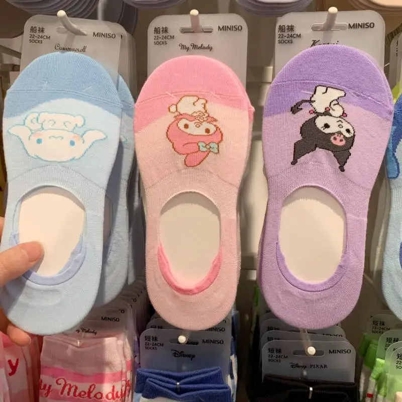 

1 Pair Kawaii Anime Kuromi Cinnamoroll Melody Boat Socks Sweet All-Match Mid-Tube Casual Cartoon Pure Cotton Thin Section Women