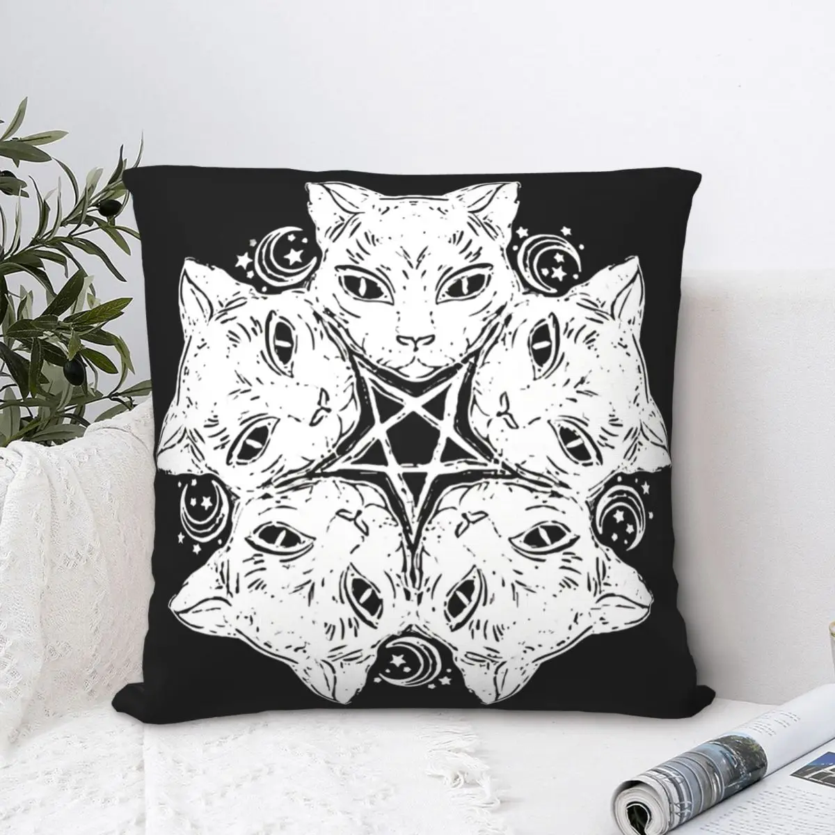 

Pentagram Cat Throw Pillow Case Short Gothic Plus Cushion Covers For Home Sofa Chair Backpack Decorative
