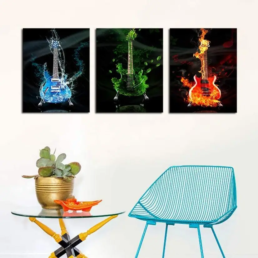 

3 шт. красная и зеленая и синяя Гитара настенное искусство холст HD печатные плакаты Масляная картина для гостиной офиса спальни домашний декор картины