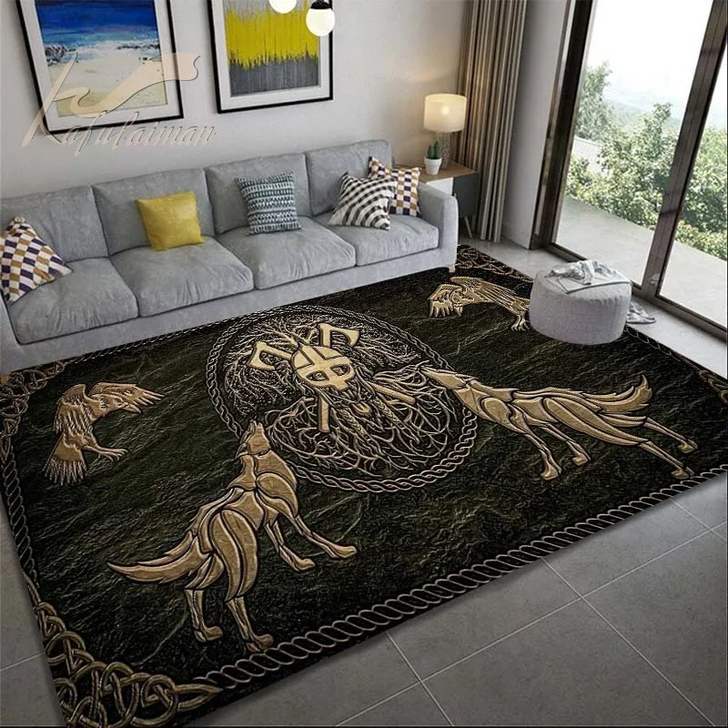 

Viking Odin Wolf Rug Viking Tree of Life Large Area Rugs Comfortable Carpet Rugs for Bedroom Printed Mat Bedroom Decor Carpet