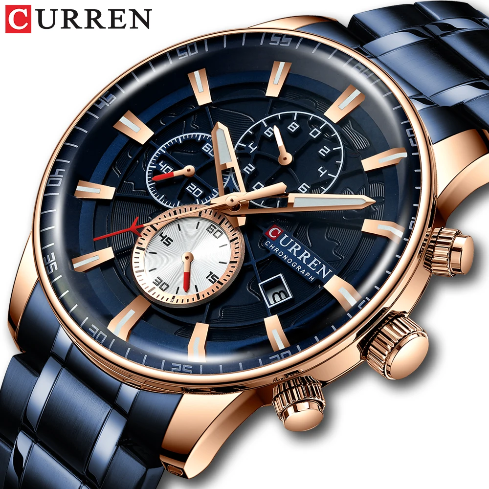 

CURREN 8362 Men's Watches Quartz Watch with Stainless Steel Band Chronograph Luminous hands Clock Male Wristwatch Mens Fashion