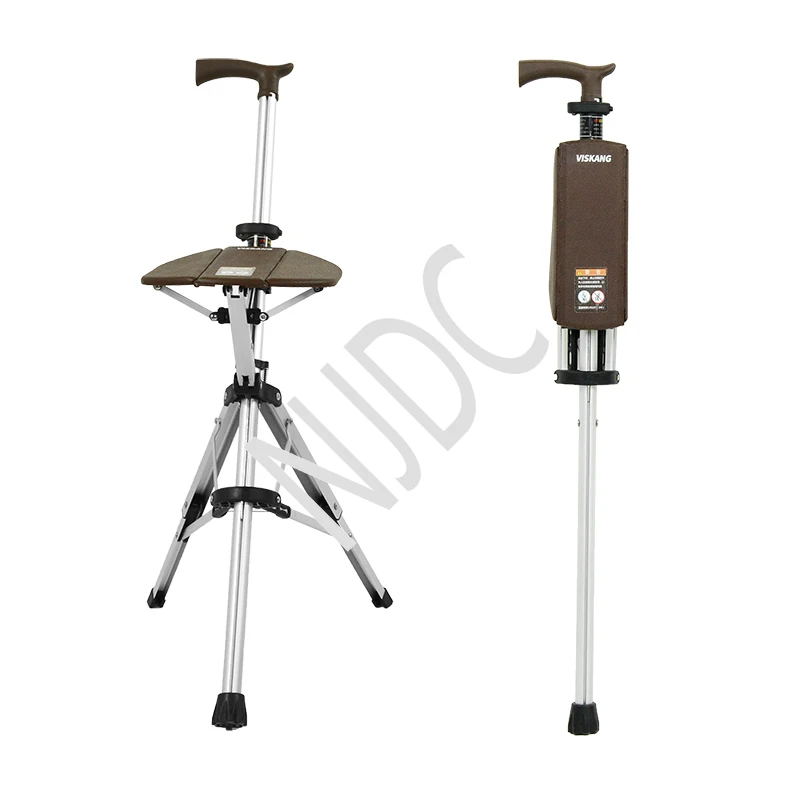 

High Quality Aluminum Alloy Foldable Walking Cane Stick with Seat Adjustable Elderly Crutch Chair with Stool
