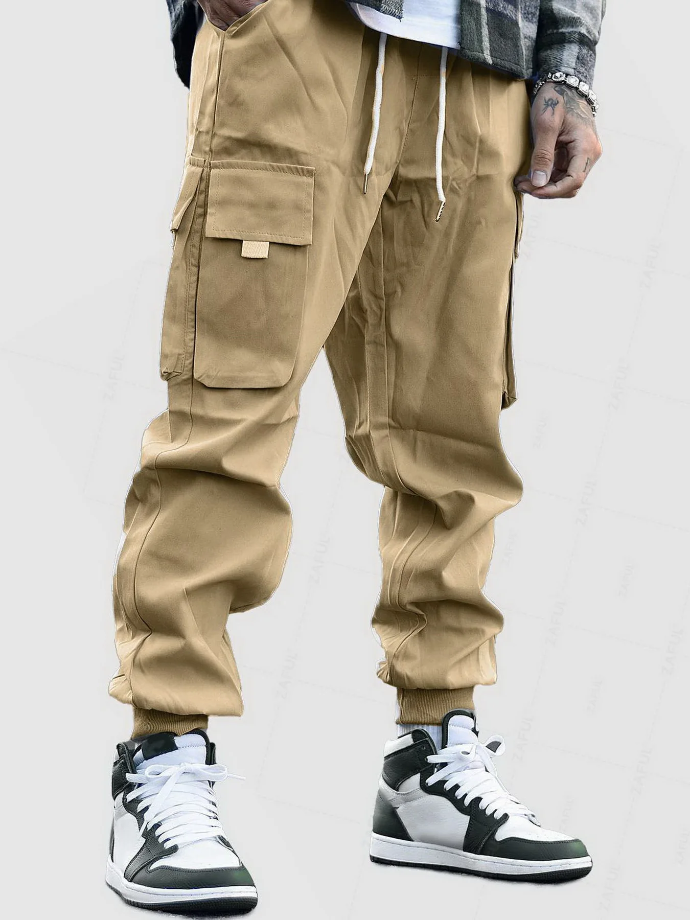 ZAFUL мужские брюки-карго с клапаном и карманами на шнурке эластичной резинкой