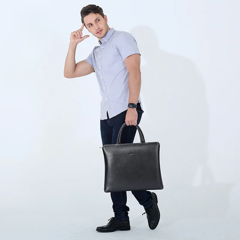 Leather briefcase for men business commuter tote bulky laptop bag for the first layer bolsa masculina sacoche homme briefcase