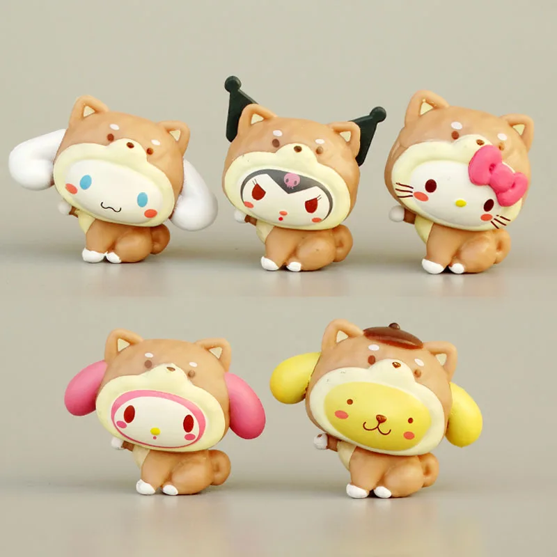 

Anime Figure Sanrio Cinnamoroll Melody Pachacco Pom Pom Purin Kuromi Mini Suit Figurines Collectibles Toys Set of 5 Send A Gifts