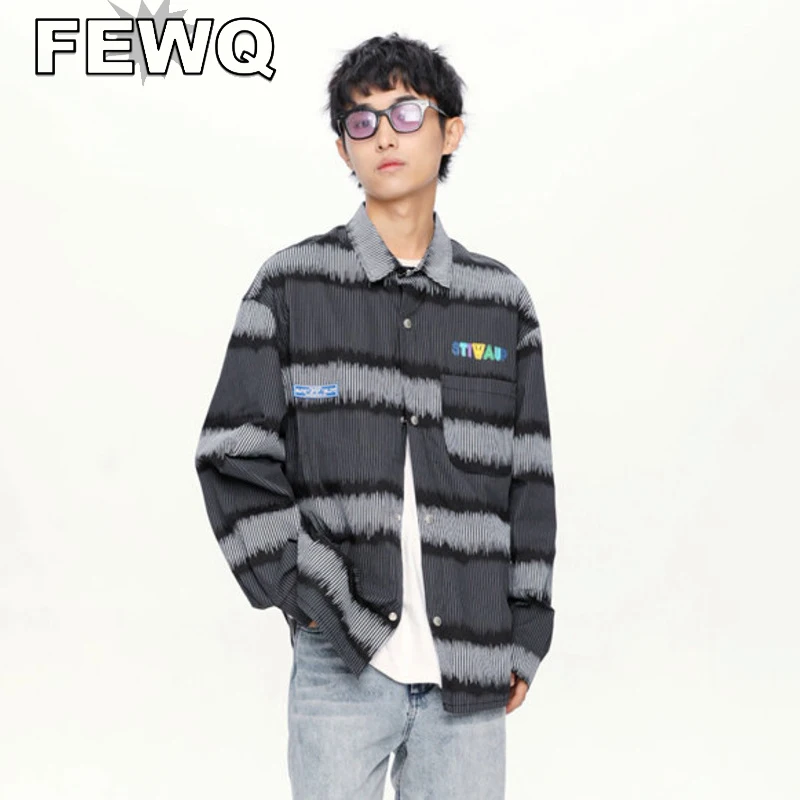 

FEWQ Japanese Style Men's Striped Vintage Shirts Long Sleeve Gradient Color Male Outwear Casual Tops Cardigan 2023 New 24B2603