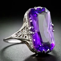 exaggerated inlaid topaz amethyst square diamond hollow carved mens and womens fashion ring