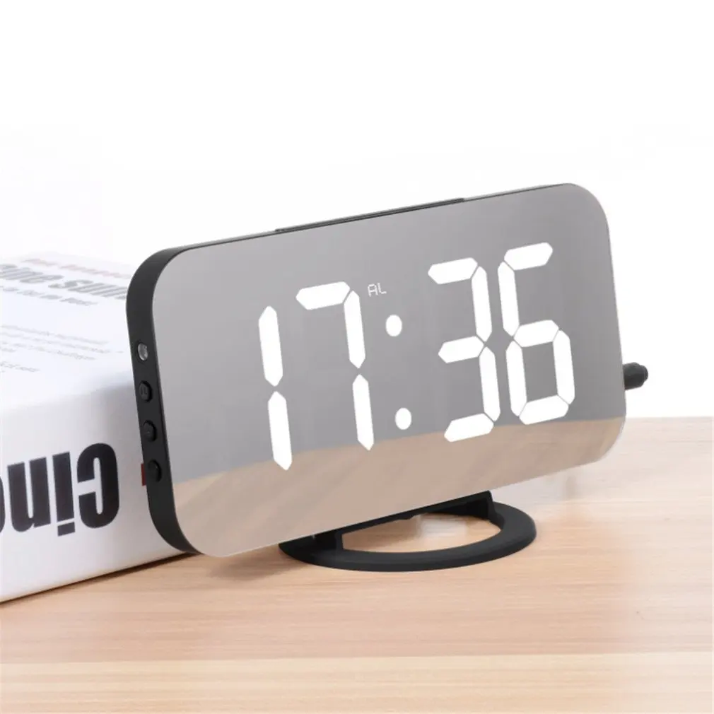 

LED Alarm Clock Dual USB Output Snooze Mirror Clock Digital Creative Clock Induction Dimming Electronic Clock