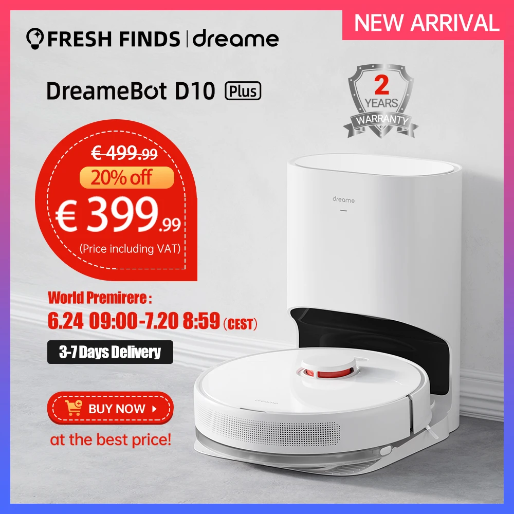 Робот-пылесос Dreame Bot D10 Plus, 4000 па, с самопустой док-станцией