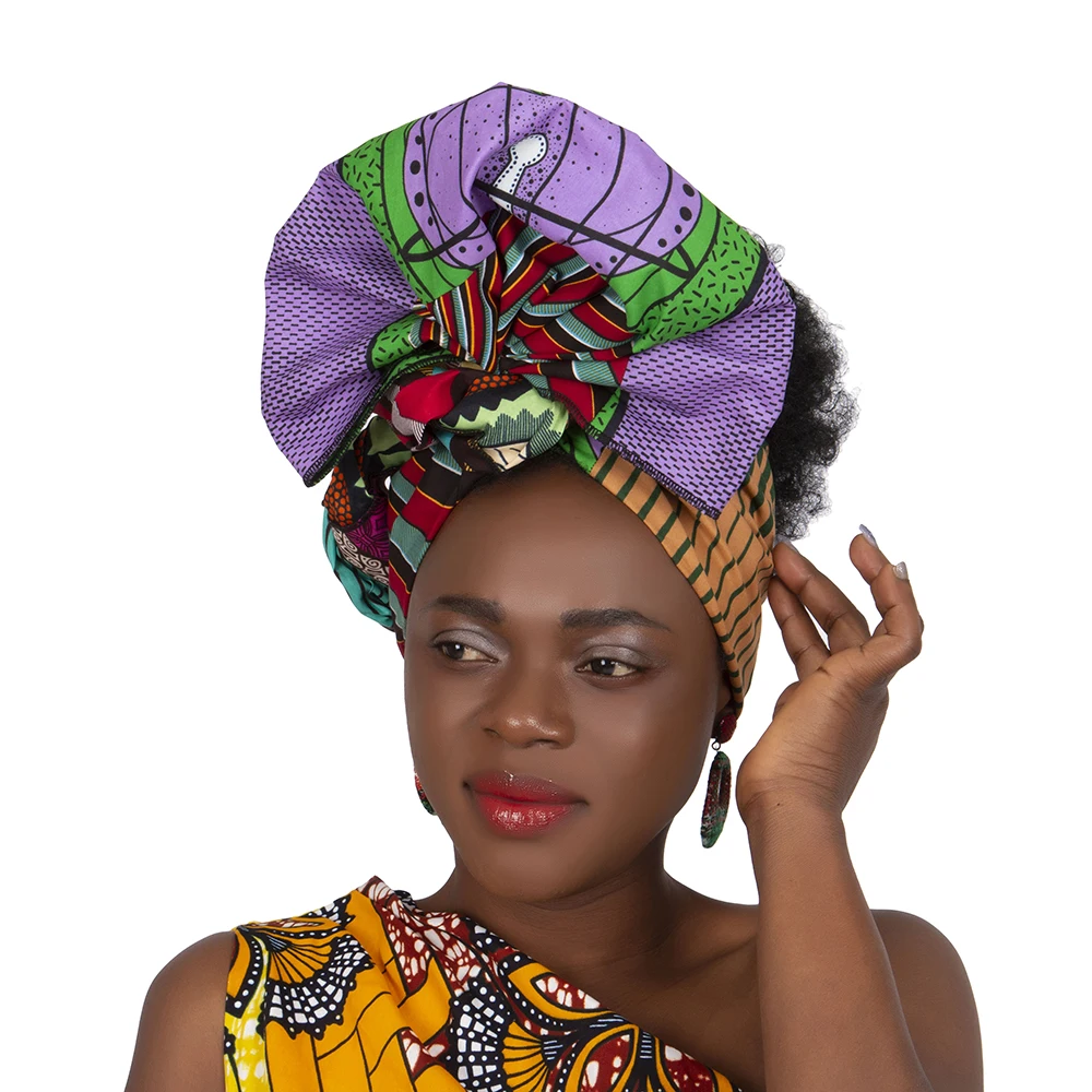 

Ankara African Head Tie for Women Nigerian Girls Scarves Muslim Women Head Wrap Cotton Wedding Turban African Headtie wyb752