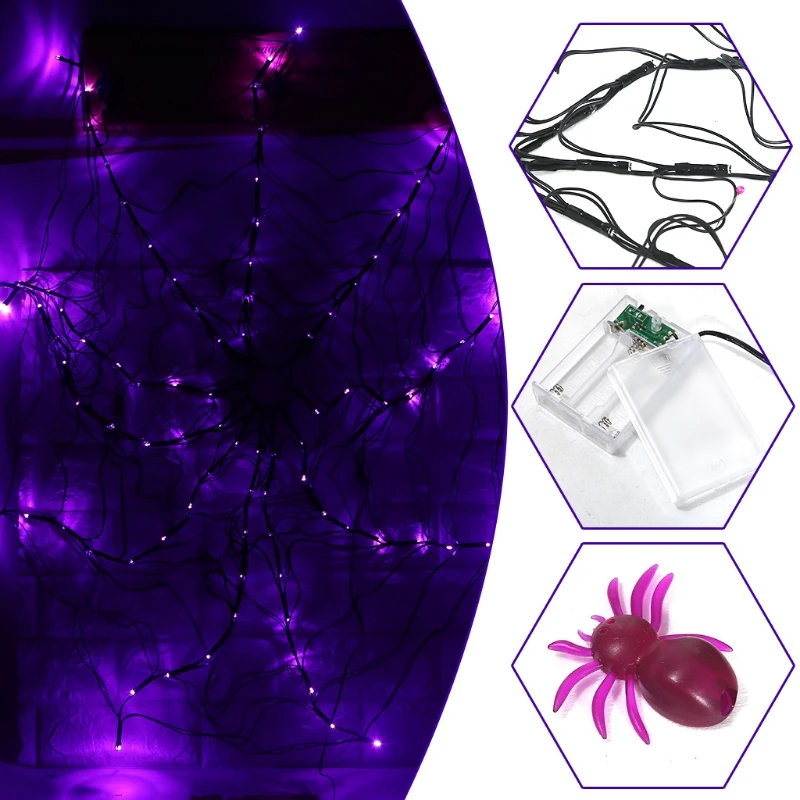 Сеточка-паук на Хэллоуин Светодиодная лента фиолетового цвета для вечерние НКИ