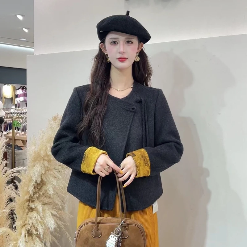 00% ультратонкое шерстяное новое китайское двустороннее короткое пальто из