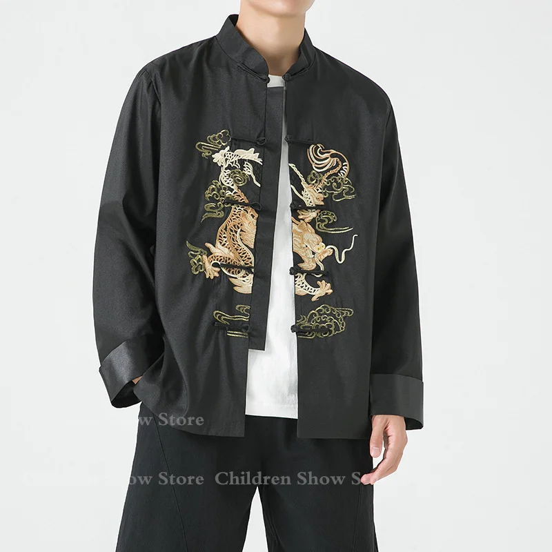 Костюм в китайском стиле с вышивкой Дракона Тан одежда мужские топы длинными