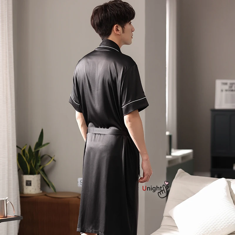 Халат-кимоно мужской летний большого размера шелковая атласная Домашняя одежда