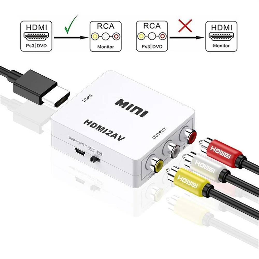 

HDMI-совместимый с AV RCA CVSB L/R видео 1080P скалер преобразователь коробка HD видео композитный адаптер HDMI2AV адаптер Поддержка NTSC PAL