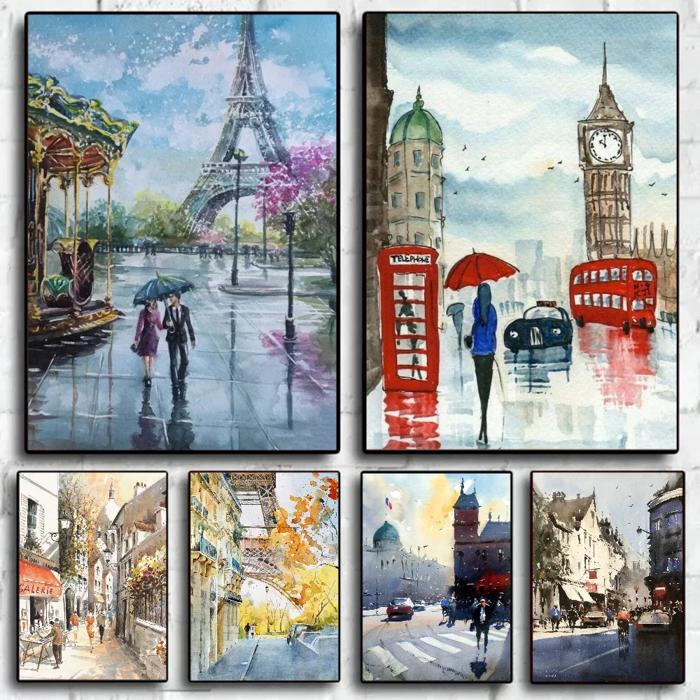 Парижская улица сена пейзаж город Сделай Сам липкий плакат белая бумага печать