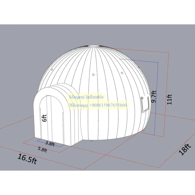 Надувной купол-иглу с белой светодиодной подсветкой диаметром 2030 футов для коммерческой рекламы, свадеб, кемпинга и мероприятий, с вентилятором. (art.: 3920dc8650f83) - 3920dc8650f83