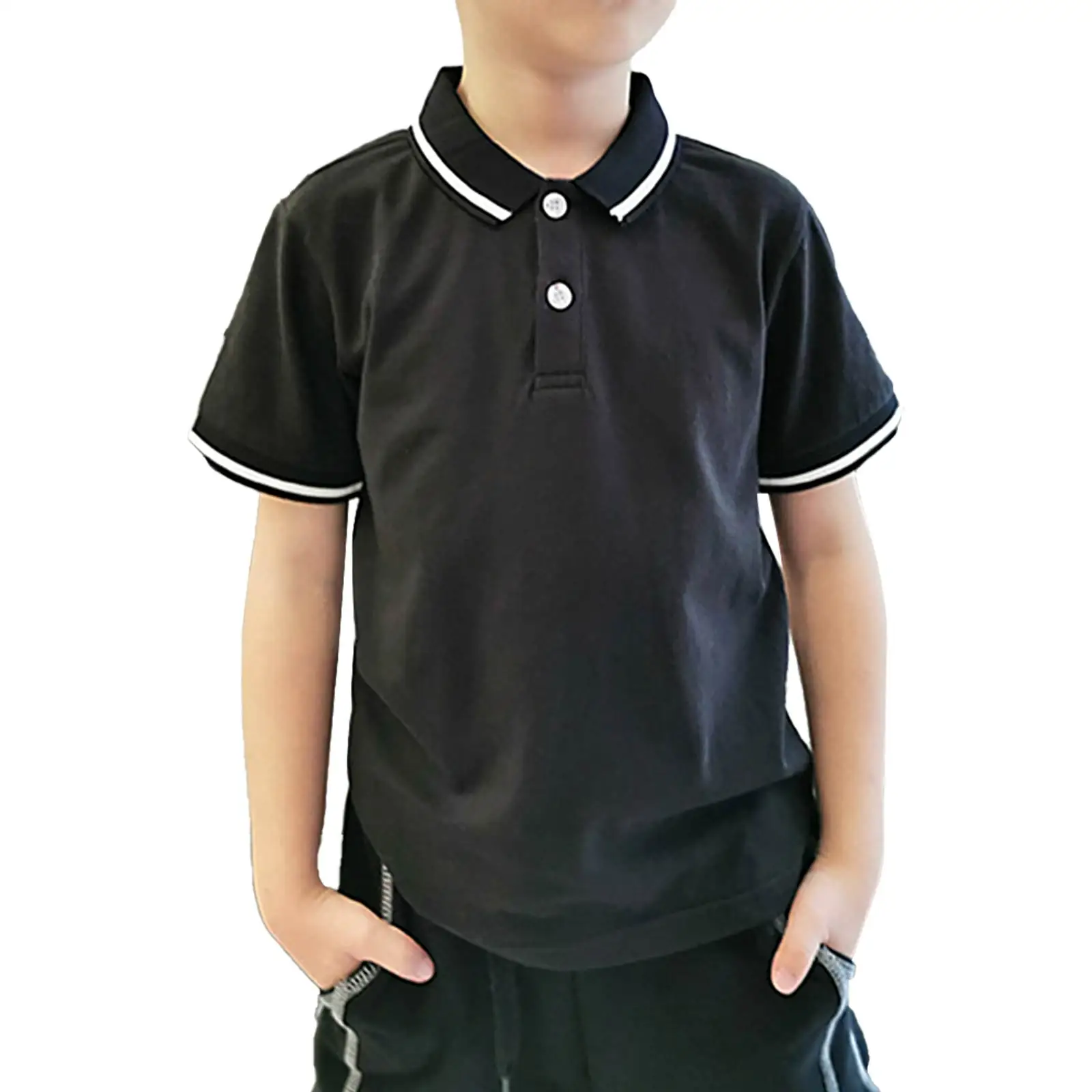 

Дышащая хлопковая однотонная Повседневная футболка с коротким рукавом и пуговицами для мальчиков, топы для мальчиков, летние костюмы для м...