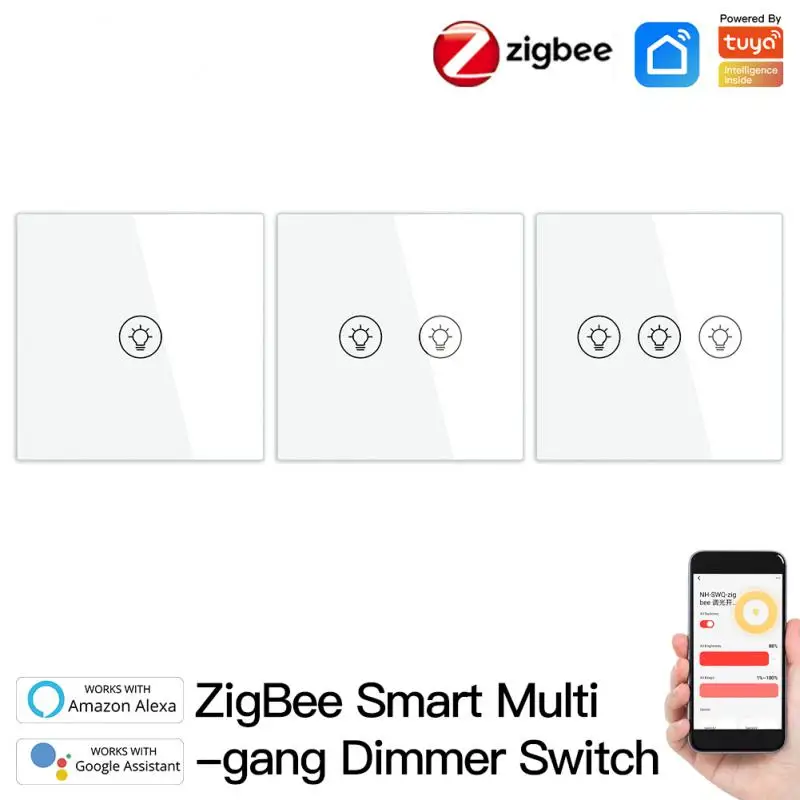 

ZigBee Tuya Smart Light Dimmer Switch 1/2/3gang 0%-100% Dimmable Smart Life APP Voice Control Timer Works With Alexa Google Home