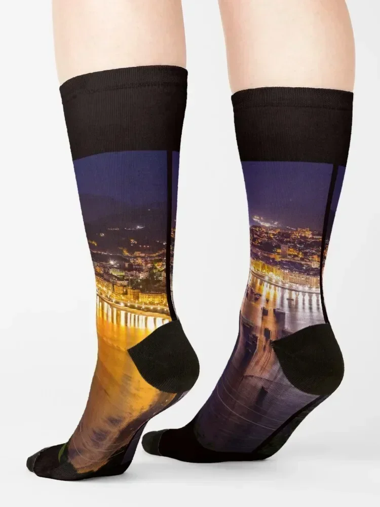Панорама общества San Sebastian ночью Носки Basque Country Новогодние носки до щиколотки для