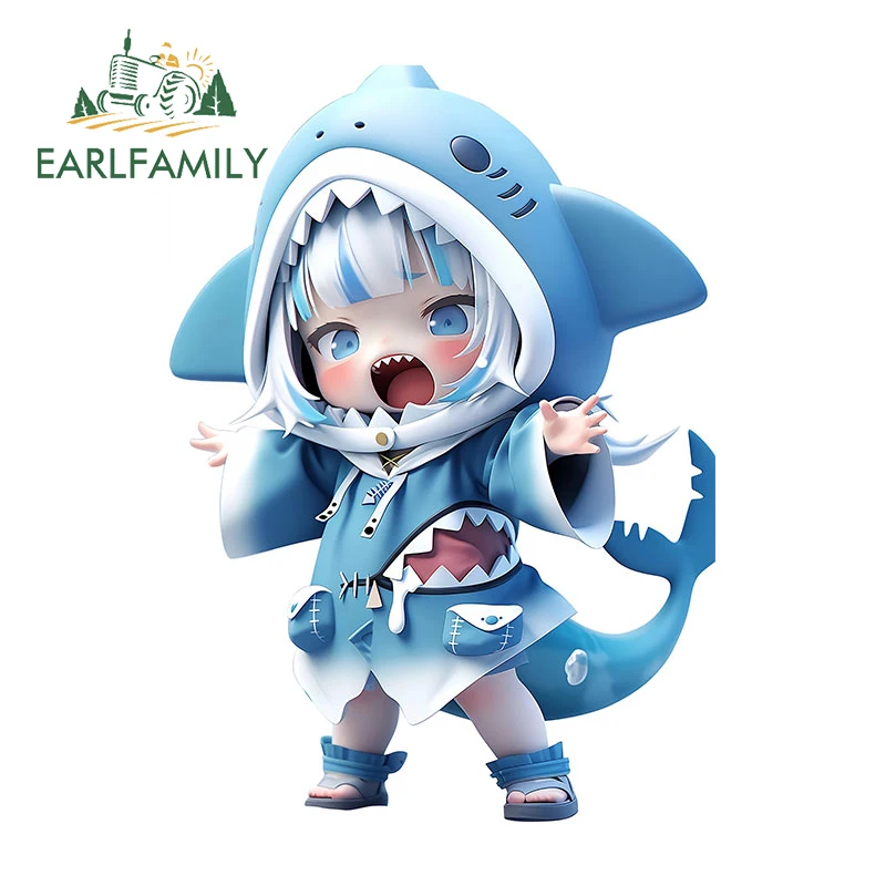 EARLFAMILY 13 см x 9 4 Акула Гаур Гура Автомобильная наклейка Kawaii аниме 3D