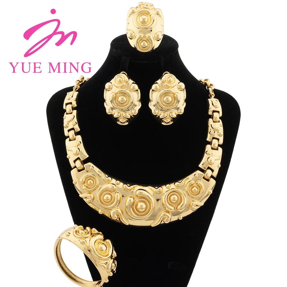 

Luxury Brazil Gold Plated Jewelry Set Exquisite Necklace Earrings Adjustable Ring Bracelet Gift Banquet Party Jewelry Accessory