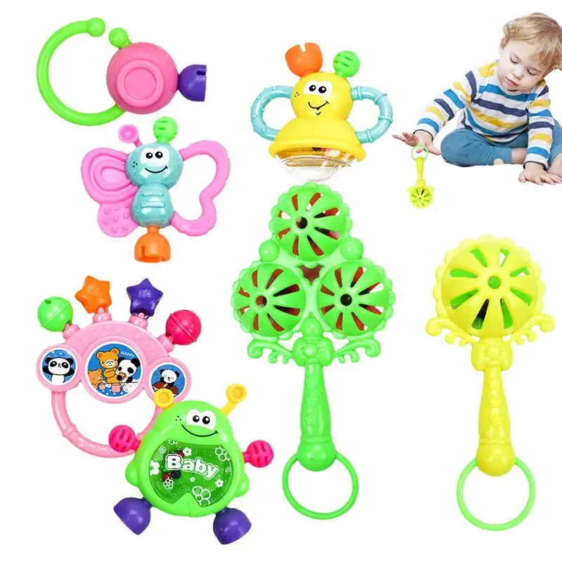 

Newborn Rattle Set Funny Chewable Colorful 7pcs Newborn Shakers Safe Educational Toy To Train Crawling Ability Improve