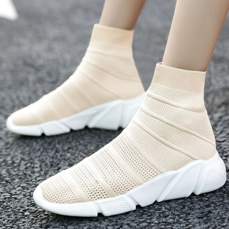 Quality Fashion Sneaker Women Socks Shoes Breathable High-top Woman Boots Casual Loafers Ladies Shoes Plus Size Unisex Promotion